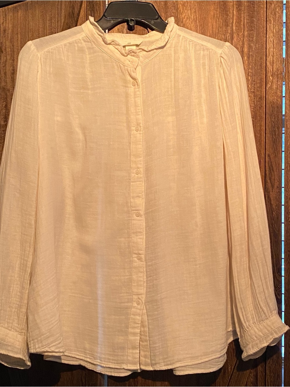 H&M Light Cream Ruffled-Neck Button-Front Blouse